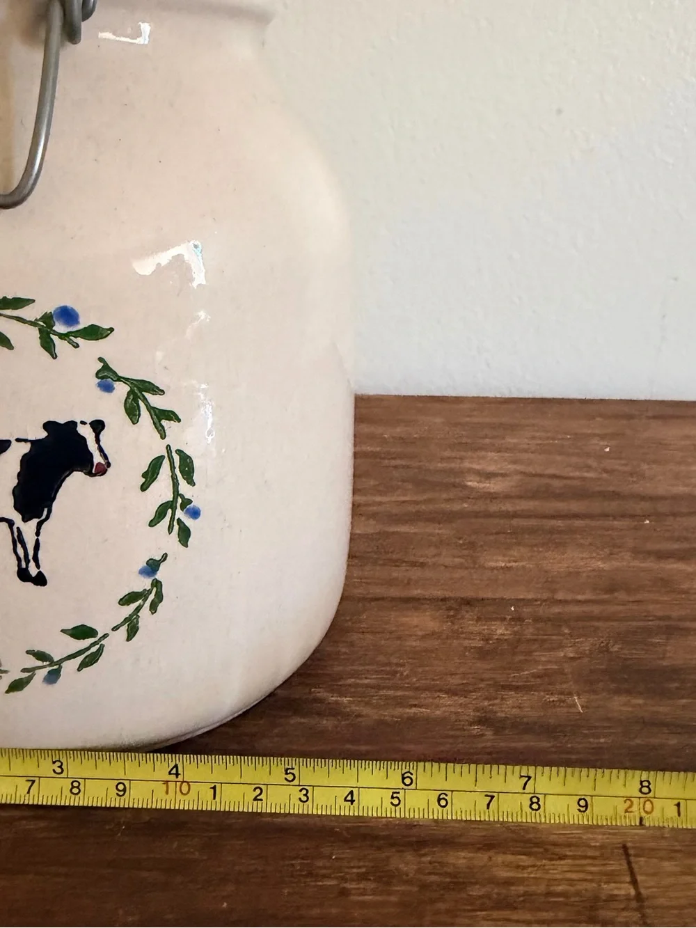Vintage Cream Ceramic Cow Canisters with Wood Lids